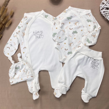 Комплект 4 ед. с человечком RoyalBaby Молочный Tiny little me (интерлок) р.56, 0-3 мес