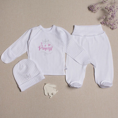 Комплект 3 ед. RoyalBaby Белый Princess (интерлок) р.62, 0-6 мес