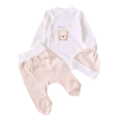 Комплект 3 ед. RoyalBaby Бежево-молочный Hello с мишкой (интерлок) р.62, 0-6 мес