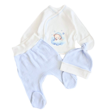 Комплект 3 ед. RoyalBaby Голубо-молочный Мишка на облачке (интерлок) р.56, 0-3 мес