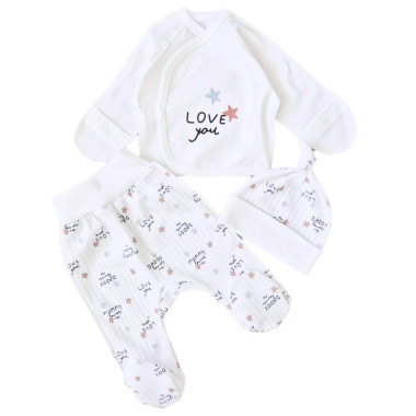 Комплект 3 ед. RoyalBaby Молочный Love You (интерлок) р.56, 0-3 мес