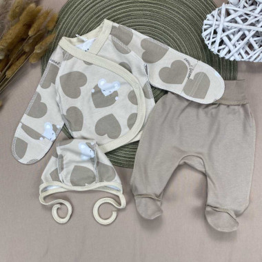 Комплект 3 ед. RoyalBaby Бежевый с сердечками (интерлок) р.56, 0-3 мес