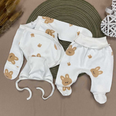 Комплект 3 ед. RoyalBaby Зайчата бежевые (интерлок) р.56, 0-3 мес