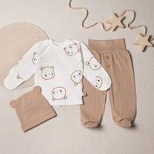 Комплект 3 ед. RoyalBaby Бежево-молочный с мишками (интерлок) р.56 Комплект 3 ед. RoyalBaby Бежево-молочный с мишками (интерлок) р.56