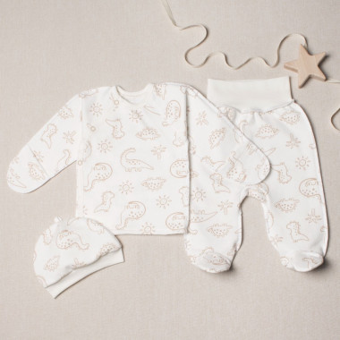 Комплект 3 ед. RoyalBaby Молочный с динозавриками (байка) р.62