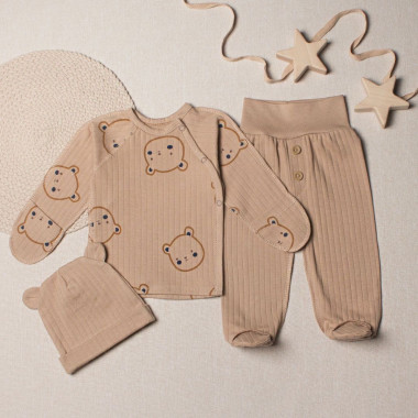Комплект 3 ед. RoyalBaby Бежевый с мишками (интерлок) р.56