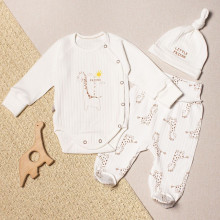 Комплект 3 ед. RoyalBaby Молочный с жирафиками (интерлок) р.56, 0-3 мес