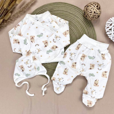 Комплект 3 ед. RoyalBaby Молочный с зайками и облаками (байка) р.56, 0-3 мес