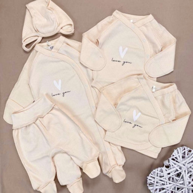 Комплект 5 ед. с человечком RoyalBaby Ванильный Love You (интерлок) р.56, 0-3 мес