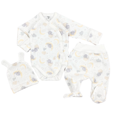 Комплект 3 ед. RoyalBaby Зайка на луне с облачками (интерлок) р.56, 0-3 мес