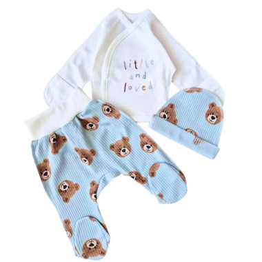 Комплект 3 ед. RoyalBaby Мишка Теди, голубовато-молочный (интерлок) р.56, 0-3 мес