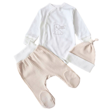 Комплект 3 ед. RoyalBaby Бежево-молочный с зайчиком (интерлок) р.56, 0-3 мес