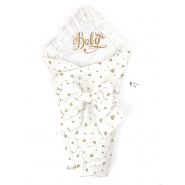 Конверт на выписку с вышивкой RoyalBaby Baby с золотыми сердечками