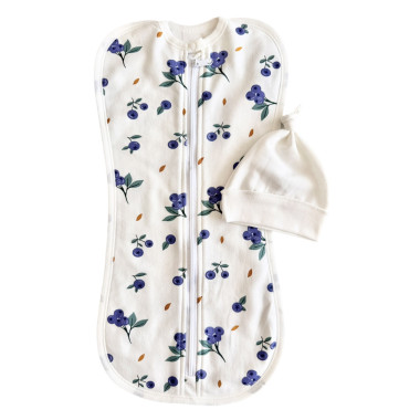 Евро пеленка кокон на молнии с шапочкой Голубика (байка) №78 (0-3 мес)
