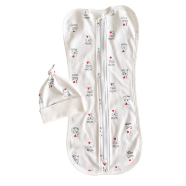 Евро пеленка кокон на молнии с шапочкой I Love Dad, Mom (интерлок) №60 (0-3 мес)