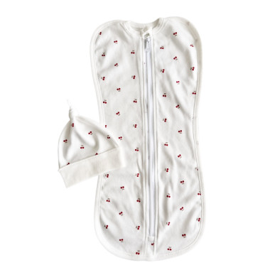 Евро пеленка кокон на молнии с шапочкой Маленькая вишенка (интерлок) №115 (0-6 мес)