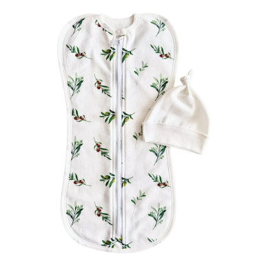 Евро пеленка кокон на молнии с шапочкой Оливки (байка) №67 (0 – 3 мес)