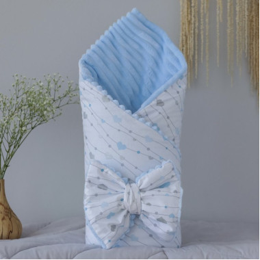 Плед со съемным утеплителем Mommy Bag №12 Водопад из голубовато-серебряных сердечек + бант на выписку