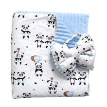 Плед со съемным утеплителем Mommy Bag №15 Панды голубые (голубой плюш) + бант на выписку