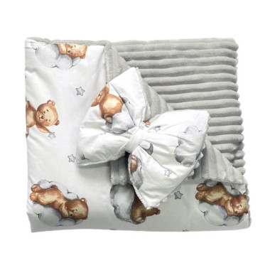 Плед со съемным утеплителем Mommy Bag №18 Мишка на облаках (серый плюш) + бант на выписку