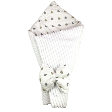 Плед со съемным утеплителем Mommy Bag №8 Сердечки серо-золотые (белый плюш) + бант на выписку