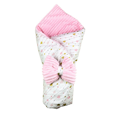 Плед со съемным утеплителем Mommy Bag №9 Водопад из розово-золотых сердечек + бант на выписку