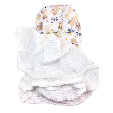 Набор 3в1 в КОЛЯСКУ RoyalBaby №19 Мишка с радугой с муслиновым пледом