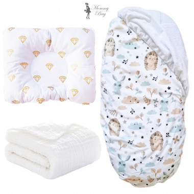 Набор 3в1 в КОЛЯСКУ RoyalBaby №2 Ежики и зайчики с муслиновым пледом