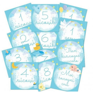 Набор карточек для фотосессии “Первый год жизни” для мальчика, 15 шт 12х12см