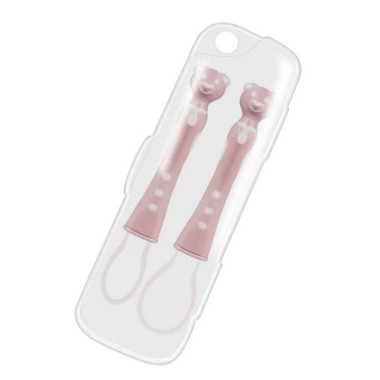 Набор силиконовых ложечек Мишки в футляре, розовый