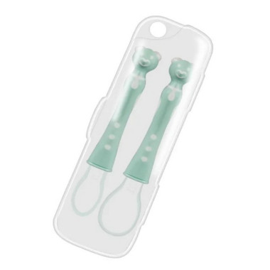 Набор силиконовых ложечек Мишки в футляре, бирюзовые