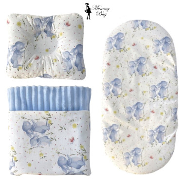 Набор 3в1 в КОЛЯСКУ RoyalBaby №33 Зайки голубые с пледом (с голубым плюшем)