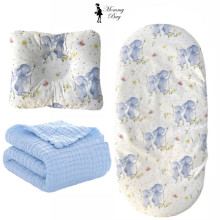 Набор 3в1 в КОЛЯСКУ RoyalBaby №34 Зайки голубые с муслиновым пледом