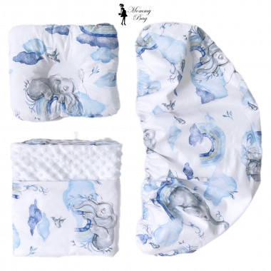 Набор 3в1 в КОЛЯСКУ RoyalBaby №14 Слоники голубые с пледом