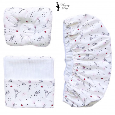 Набор 3в1 в КОЛЯСКУ RoyalBaby №12 Розовые цветы с бабочками и пледом