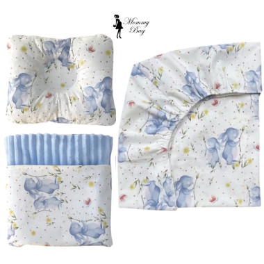 Набор 3в1 в детскую кроватку RoyalBaby №33 Зайки голубые с пледом (с голубым плюшем)