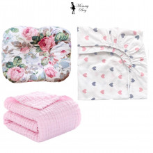 Набор 3в1 в детскую кроватку RoyalBaby №7 Цветочки и сердечки с муслиновым пледом (розовым) Набор 3в1 в детскую кроватку RoyalBaby №7 Цветочки и сердечки с муслиновым пледом (розовым)