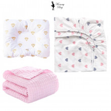 Набор 3в1 в детскую кроватку RoyalBaby №3 Бриллианты и сердечки с муслиновым пледом (розовым) Набор 3в1 в детскую кроватку RoyalBaby №3 Бриллианты и сердечки с муслиновым пледом (розовым)