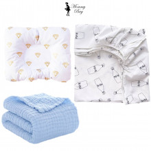 Набор 3в1 в детскую кроватку RoyalBaby №1 Бриллианты и молоко с муслиновым пледом (голубым) Набор 3в1 в детскую кроватку RoyalBaby №1 Бриллианты и молоко с муслиновым пледом (голубым)