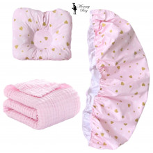 Набор 3в1 в КОЛЯСКУ RoyalBaby №18 Розовый с сердечками (глиттер) с муслиновым пледом Набор 3в1 в КОЛЯСКУ RoyalBaby №18 Розовый с сердечками (глиттер) с муслиновым пледом