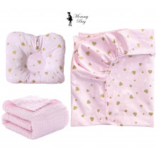 Набор 3в1 в детскую кроватку RoyalBaby №16 Розовый с сердечками (глиттер) с муслиновым пледом Набор 3в1 в детскую кроватку RoyalBaby №16 Розовый с сердечками (глиттер) с муслиновым пледом