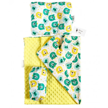 Набор в детскую коляску 3в1 (простынь, плед, подушка) Королевские Мишки №16 - NEW