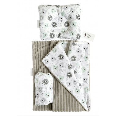 Набор в детскую кроватку 3в1 (простынь, плед, подушка) Мишки-индейцы №17