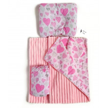Набор в детскую кроватку 3в1 (простынь, плед, подушка) Розовые сердечки №3