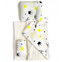 Набор постельного белья 3в1 в Круглую/овальную кроватку (простынь, плед, подушка) Желтые Короны №5