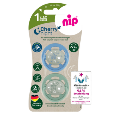 Пустышки Nip (соска) Вишенка Ночь зелено-голубые (0-6 мес) GREEN