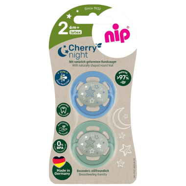 Пустышки Nip (соска) Вишенка Ночь зелено-голубые (6-18 мес) GREEN