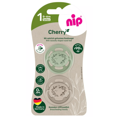 Пустышки Nip (соска) Вишенка зелено-бежевые (0-6 мес) GREEN