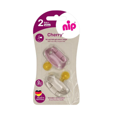 Пустышка Nip Вишенка, 6-18 мес., латекс, для девочки, 2 шт. (Розово-бежевые)