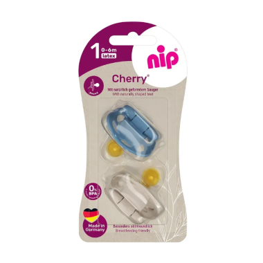 Пустышка Nip Вишенка, 0-6 мес., латекс, для мальчика, 2 шт. (Голубовато-бежевые)